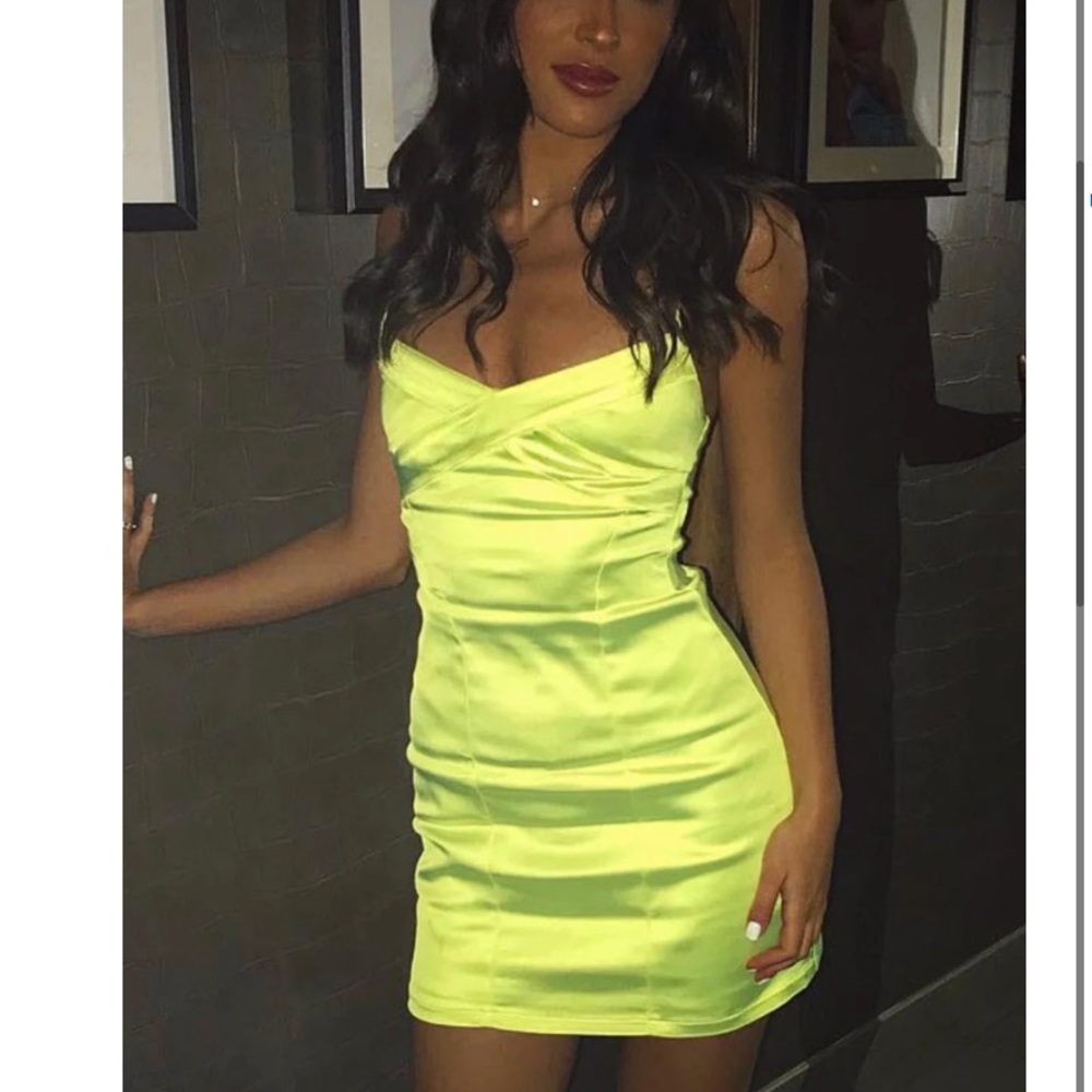 White Fox Want it All Neon Yellow Mini Dress